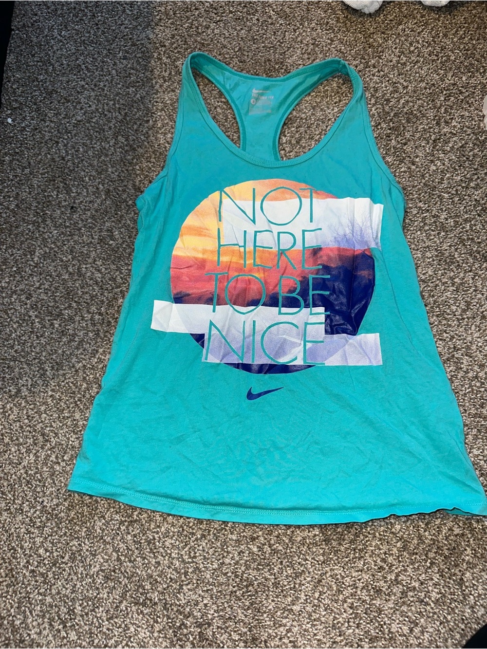 Nike Women's Teal Racerback Tank with Multicolor Graphic